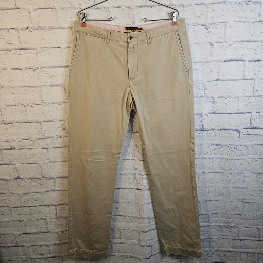 🔥VTG Rugby Ralph Lauren Pants Mens 34x34 Beige Cotton Chino Casual Straight Leg